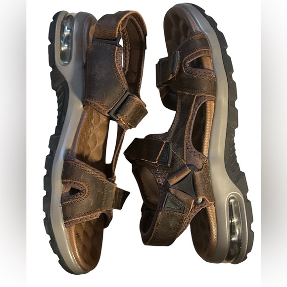 Visionreast leather Men's Brown Sandals with Air Cushion Sole Velcro straps Sz11 - Picture 4 of 12
